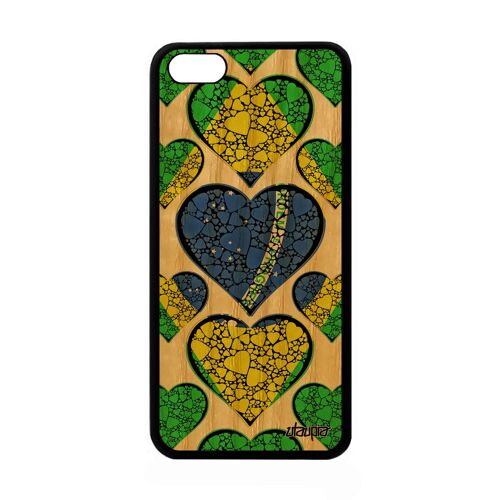 Coque Silicone Drapeau Bresil Bresilien Pour Iphone 5c En Bois Foot Case Coeur Basket I Love Housse Copa America Rigide Unique Apple