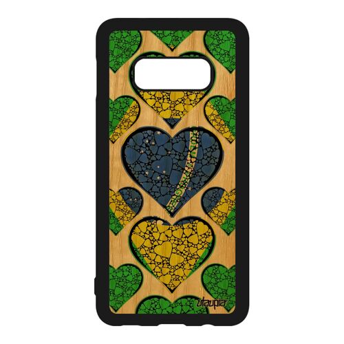 Coque bois silicone S10e drapeau bresil bresilien Copa america coeur smartphone I love foot souple jeux olympiques de Samsung galaxy