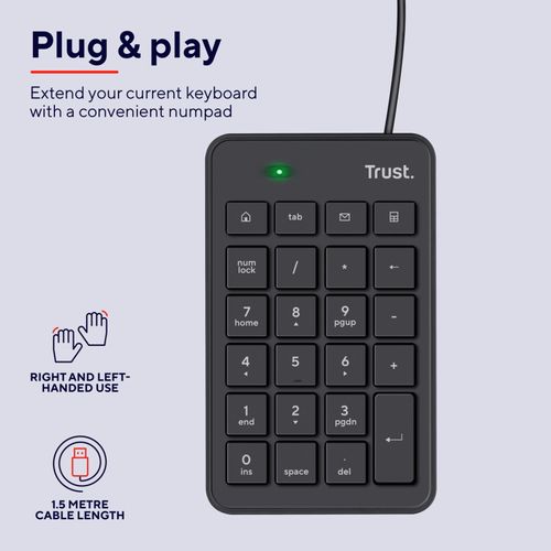 Trust Xalas Tastierino Numerico Wireless 22 Tasti Argento Compatto per Windows e Mac