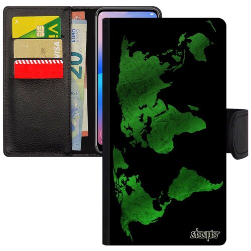 Coque Iphone 5 5s Se Cuir Rabat Carte Monde Design Globe Vert Atlas Motif Original Etui Pays Planete Texture Mobile Noir Terre Apple