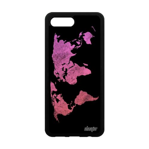 Coque Honor 10 en silicone Carte monde geographie effet terre de protection planete case pays 4G jolie atlas design TPU motif rose