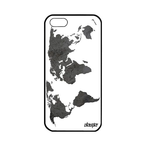 Coque Apple iPhone 5 5S SE silicone Carte monde terre geographie atlas planete housse globe telephone motif gris rigide pays effet