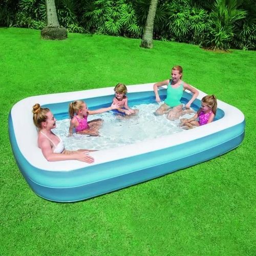 Bestway Piscine Gonflable Enfant Familiale Rectangulaire De Luxe Bleu - 305cm X 183cm H 46cm Avec 2 Boudins