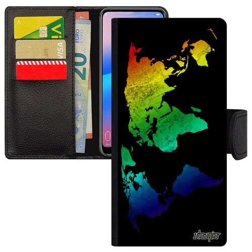 Coque rabat Samsung Galaxy S23+ Plus portefeuille Carte monde original pays motif orange planete flip case smartphone globe terre de