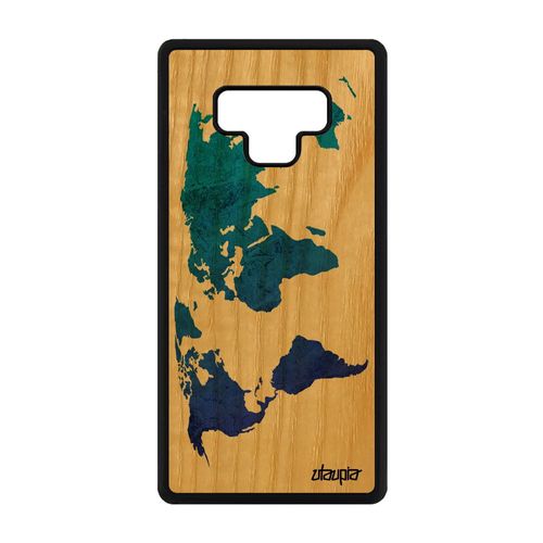 Coque Bois Carte Monde Samsung Galaxy Note 9 Silicone Cadeau Planete Pays Bleu Housse Tpu Terre Unique Motif Globe Atlas Mobile Etui
