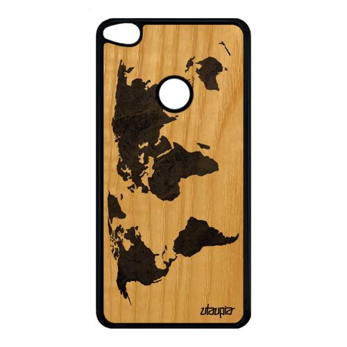 Coque Carte monde P9/P8 Lite 2017 bois silicone antichoc housse terre design artisanal gris pays telephone planete globe de Huawei