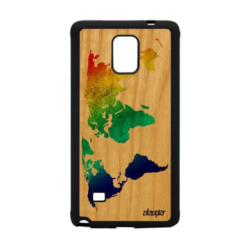 Coque Pour Samsung Note 4 Bois Silicone Carte Monde Terre Case Planete Pays Atlas Smartphone Jolie Globe Original Frêne Motif Galaxy