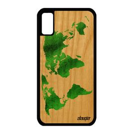 Coque Bois Iphone Xs Silicone Carte Monde Globe Effet Pays Geographie Vert Fait Main Dessin Atlas Terre Case Etui Planete De