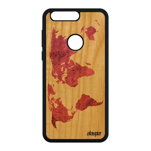 Coque En Bois Carte Monde Honor 8 Silicone Globe Texture Pays Terre Artisanat Planete Motif Design Etui De Protection Made In France