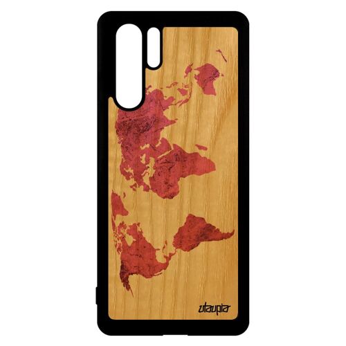 Coque Bois Carte Monde Telephone Pour Huawei P30 Pro Silicone Smartphone Rose Globe Etui Terre Pas Cher Design Atlas Texture Noir De