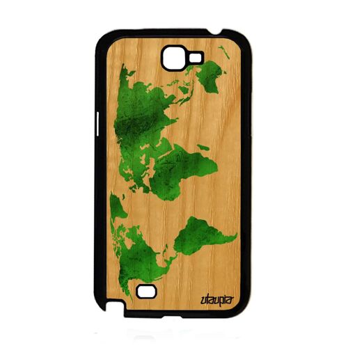 Coque bois Carte monde pour Samsung Note 2 silicone pays frêne globe planete personnalisé vert effet portable fait main terre galaxy