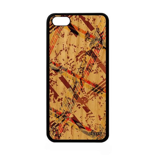 Coque Pour Apple Iphone 5c En Bois Silicone Carreau Tartan De Protection Case Effet Unique Geometrique Motif Design Marron Fait Main