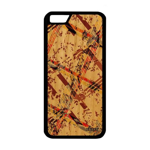 Coque Bois Veritable Pour Iphone 6 6s Silicone Carreau Tartan Motif Case Fond Fait Main Noir Design 32 Go Carre Effet Rigide