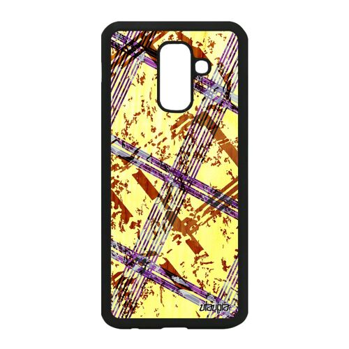 Coque Samsung A6 Plus 2018 silicone carreau tartan fond geometrie case personnalisé effet motif jaune jolie design abstrait galaxy