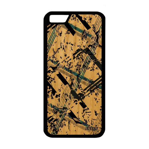 Coque pour iPhone 6 6S bois silicone carreau tartan motif design artisanal rigide fond texture telephone geometrique gris de