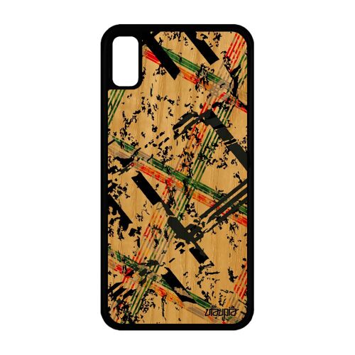 Coque Bois Silicone Iphone Xr Carreau Tartan Design Vert Jolie Motif Geometrique Abstrait Personnalisé Dessin Fond Portable De