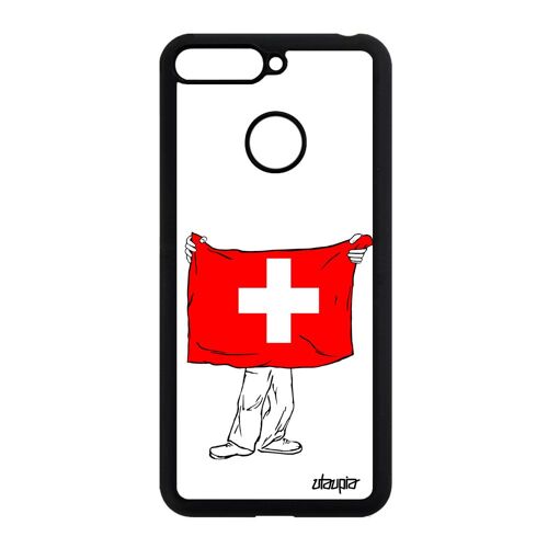 Coque Honor 7a Silicone Drapeau Suisse Foot Switzerland Noir Smartphone Coupe Du Monde De Protection Original Euro Football Basket