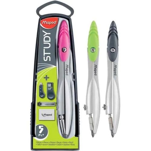 Coffret Compas - Maped - Study - 5 Pièces - Mine 2 Mm - Couleurs Assorties