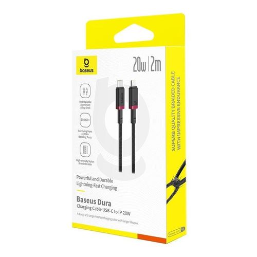 Câble de données USB-C vers Lightning, 20 W, 2 m - Baseus Dura (P10377800U01-03) - Noir