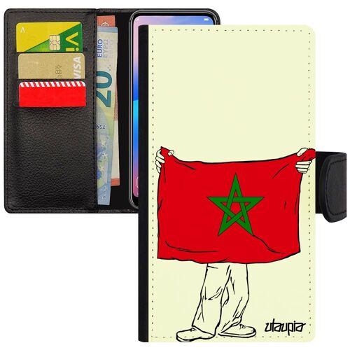 Coque Iphone Xs Cuir Portefeuille Drapeau Maroc Marocain Football Portable Basket Foot Jo Telephone Coupe D'afrique Housse 4g