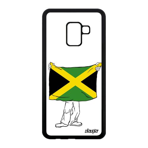 Coque silicone A8 2018 drapeau jamaique jamaicain coupe du monde personnalisé jo noir case football rasta foot bumper Samsung galaxy