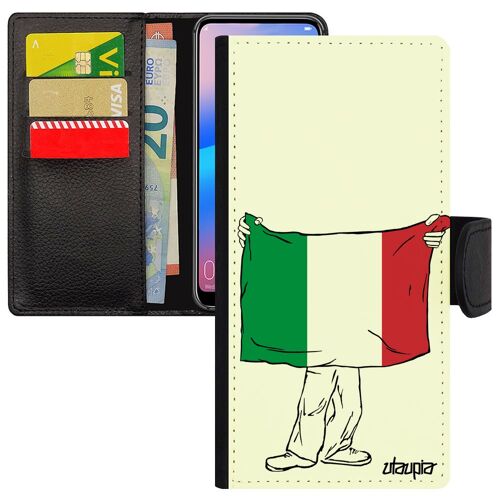 Coque Huawei Y6 2018 Portefeuille Porte Cartes Drapeau Italie Italien Telephone Basket Jeux Olympiques Coupe Du Monde Case Noir Euro