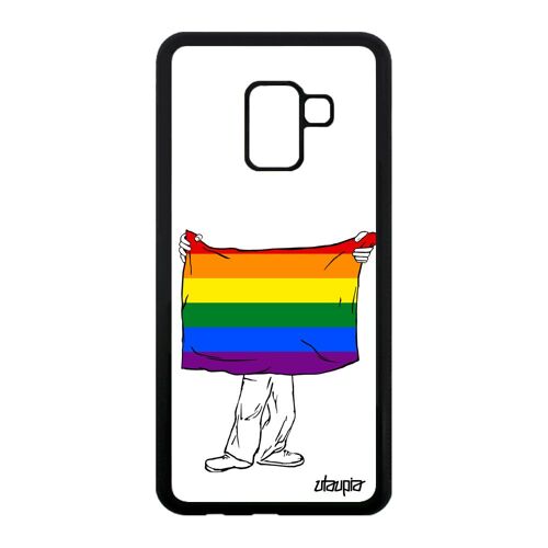 Coque silicone A8 2018 drapeau gay pride lesbien LGBT noir marche des fiertés case telephone gaypride motif metal Samsung galaxy