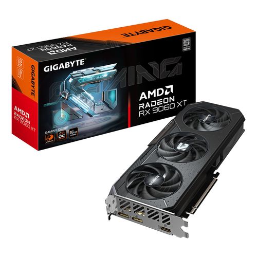 GIGABYTE Radeon RX 9060 XT GAMING OC 16G Carte Graphique - 16GB GDDR6, 128bit, PCI-E 5.0, 3320 MHz Fréquence du coeur, 2 x DisplayPort, 1 x HDMI, GV-R9060XTGAMING OC-16GD
