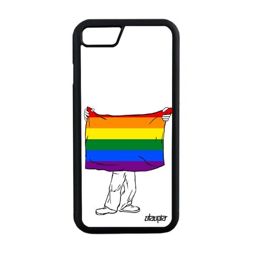 Coque iPhone 7 en silicone drapeau gay pride de protection motif marche des fiertés LGBT mobile telephone parade rainbow noir