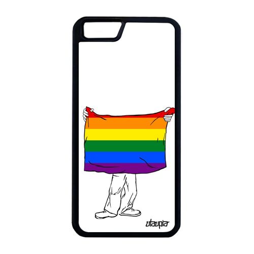 Coque pour iPhone 6 6S Plus silicone drapeau gay pride parade arc en ciel rainbow metal gaypride LGBT 4G lesbien noir antichoc
