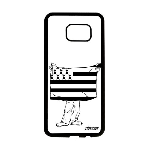 Coque pour Samsung S7 Edge silicone drapeau bretagne breton portable noir smartphone foot region basket gwenn ha du football galaxy