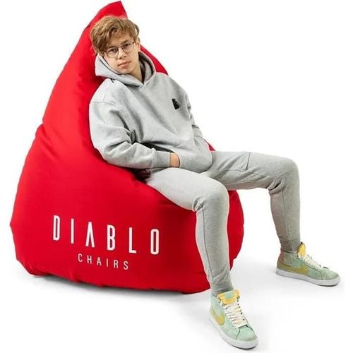 Diablo Pouf Poire Gaming Xxl Beanbag Pouf Avec Remplissage Pour Adultes Avec Des Perles Eps Polyester 110 Cm X 100 Cm (Rouge)