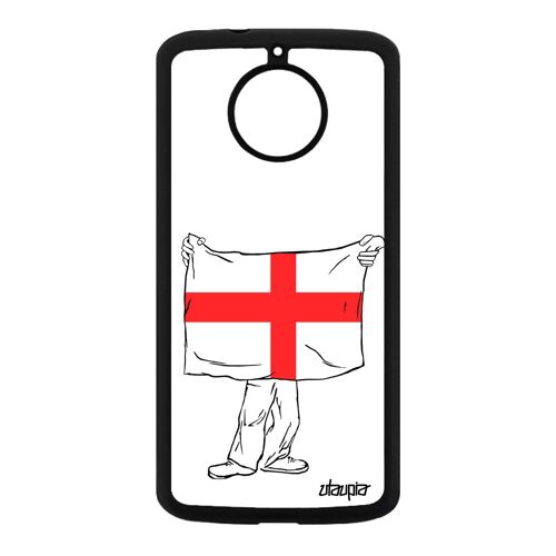 Coque Pour Motorola Moto E4 Plus Silicone Drapeau Angleterre Anglais Britannique Noir Coupe D'europe Etui 4g Foot United Kingdom Jo