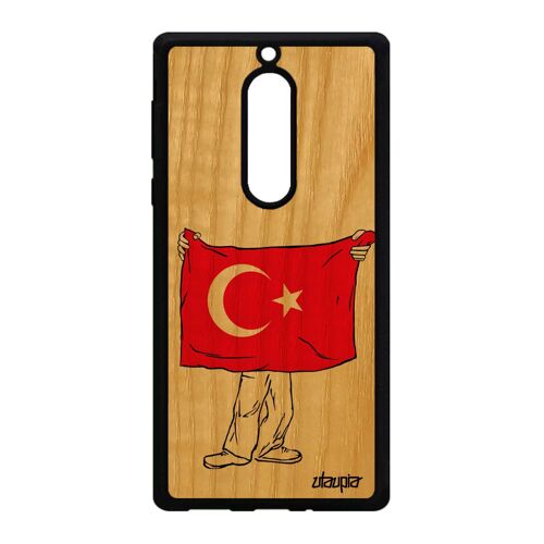 Coque en bois silicone telephone Nokia 5 drapeau turquie turc personnalisé jo noir football Euro foot basket coupe d'europe case