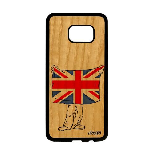 Coque Pour S7 Edge En Vrai Bois Silicone Drapeau Union Jack Angleterre Anglais Foot Coupe D'europe Unique Britannique Samsung Galaxy