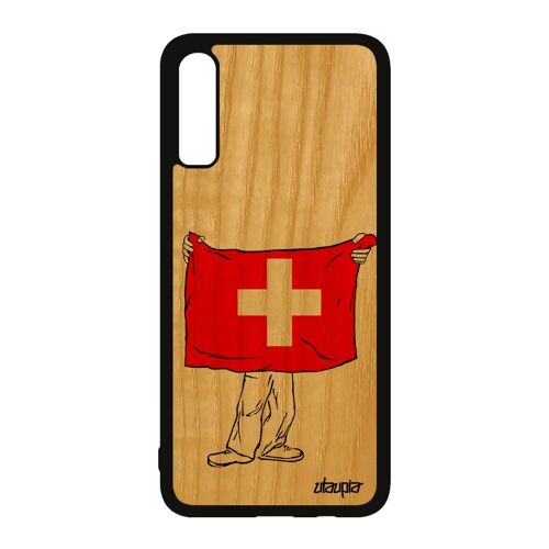Coque Bois Naturel Pour Samsung A70 Silicone Drapeau Suisse Euro Mobile Telephone Coupe D'europe Coupe Du Monde Design Case Galaxy