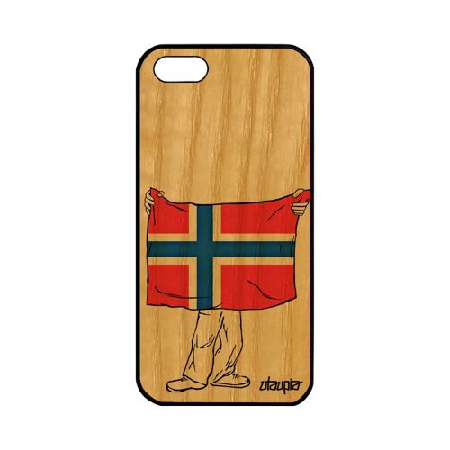 Coque Silicone Iphone 5 5s Se Bois Drapeau Norvege Norvegien Jo Housse Rigide Jeux Olympiques Coupe Du Monde Foot Telephone De Apple