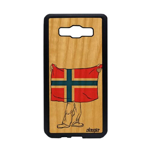 Coque Samsung A5 2015 Bois Silicone Drapeau Norvege Norvegien Portable Case Football Coupe Du Monde Foot Euro Made In France Galaxy