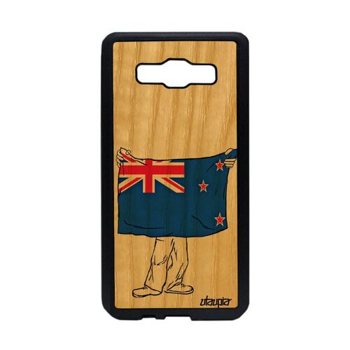 Coque Pour Samsung Galaxy A5 2015 Bois Silicone Drapeau Nouvelle Zelande Neo Zelandais Mobile De Protection Foot Antichoc Rugby Jo