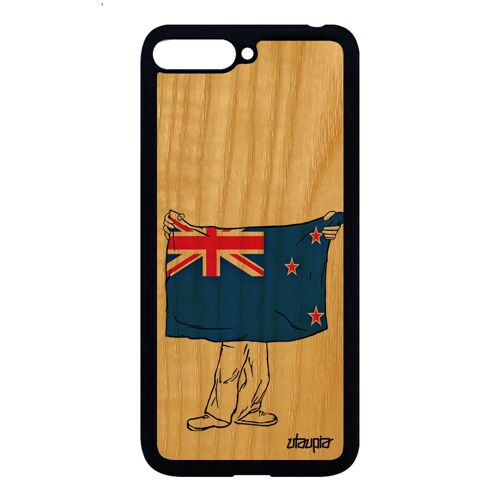 Coque Y6 2018 Bois Veritable Silicone Drapeau Nouvelle Zelande Neo Zelandais Rugby Souple Dessin Telephone De Protection 4g Huawei