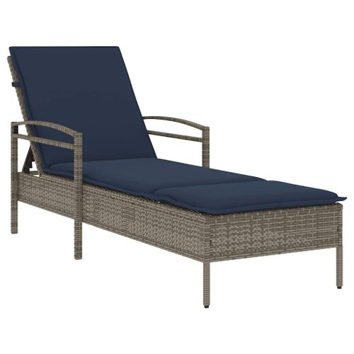 Vidaxl Chaise Longue Avec Coussin Gris 63 X 200 X 81 Cm Résine Tressée (États-Unis Uniquement)