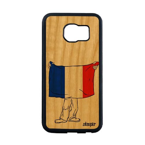 Coque pour Galaxy S6 Edge en bois silicone drapeau france français coupe d'europe rugby bleu blanc rouge foot noir bumper de Samsung