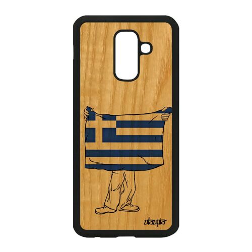 Coque En Bois Naturel Samsung A6 Plus 2018 Silicone Drapeau Grece Grec Portable Basket Football A6+ Unique Euro De Protection Galaxy