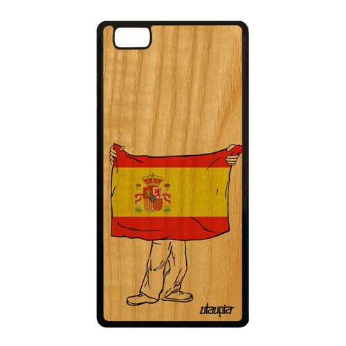 Coque En Bois Pour Huawei P8 Lite 2015 Silicone Drapeau Espagne Espagnol Euro Basket Coupe Du Monde Etui Coupe D'europe Foot Housse