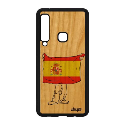 Coque Drapeau Espagne Espagnol Pour Galaxy A9 2018 En Bois Silicone Coupe Du Monde Jeux Olympiques Football Jo De Protection Samsung
