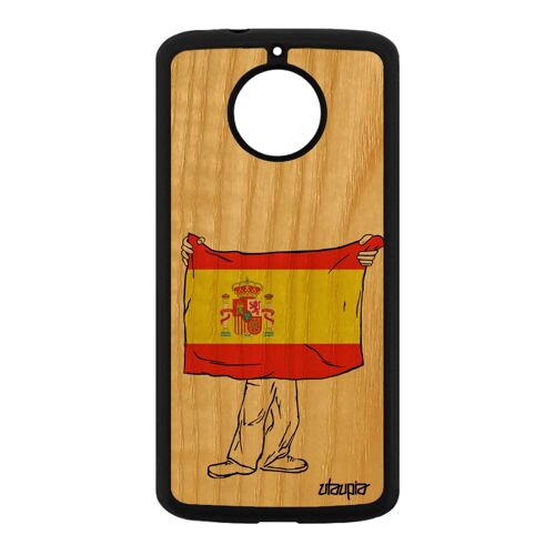 Coque Moto E4 Plus Bois Naturel Silicone Drapeau Espagne Espagnol Smartphone Jo Case Dessin Football Foot Basket Housse De Motorola