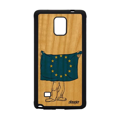 Coque en bois pour Samsung Galaxy Note 4 silicone drapeau europeen europe ue union europeenne noir 4G antichoc made in France