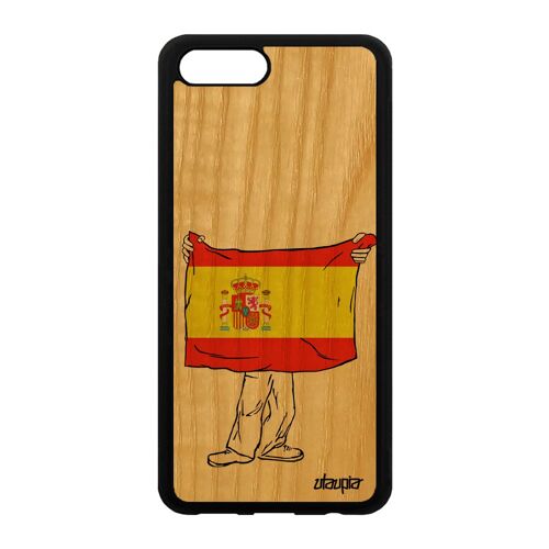 Coque Pour Honor V10/View 10 Bois Silicone Drapeau Espagne Espagnol Coupe Du Monde Foot Euro Jo Case Basket Jeux Olympiques Frêne De