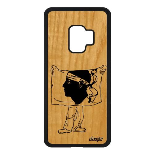 Coque silicone S9 en bois drapeau corse antichoc noir corsica foot personnalisé basket motif football telephone de Samsung galaxy