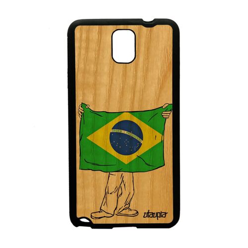 Coque En Bois Samsung Note 3 Silicone Drapeau Bresil Bresilien Sm-N900 Copa America Telephone Jeux Olympiques Foot Football Galaxy